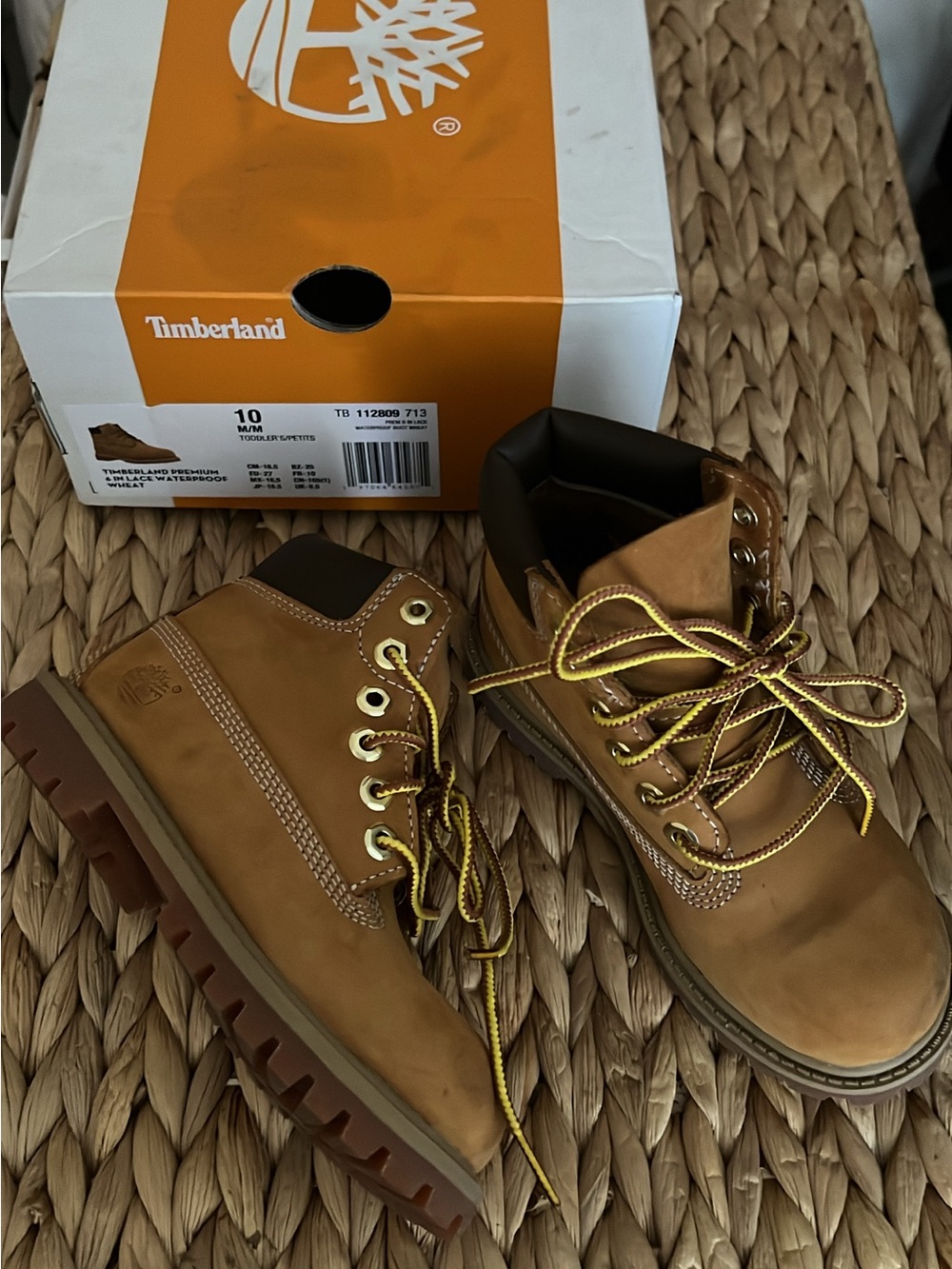 Timberland Men’s Wheat/Tan Work Boots with Yellow Accent Laces